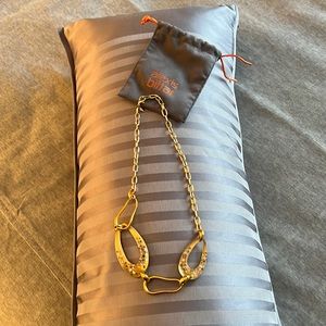 Alexis Bittar gold and lucite jeweled link necklace with dust bag